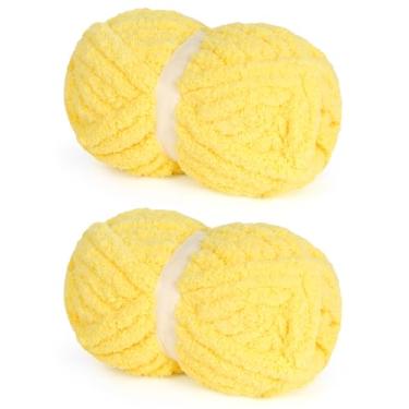 Imagem de Fio de chenille grosso amarelo para tricô fácil de crochê, super volumoso macio de pelúcia quente e fofo para cobertores, fios de chenille grandes e grossos para iniciantes (2 peças, 28 jardas/227 g
