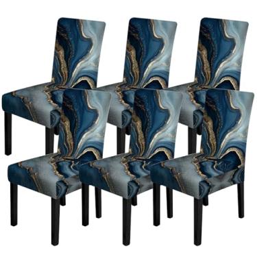 Imagem de FOREVER QUEEN 6 capas de cadeira clássicas de inverno para cadeira de inverno, protetor de alce, árvore de Natal, floco de neve, capas laváveis para casa, cozinha, hotel (mármore glamoroso moderno)