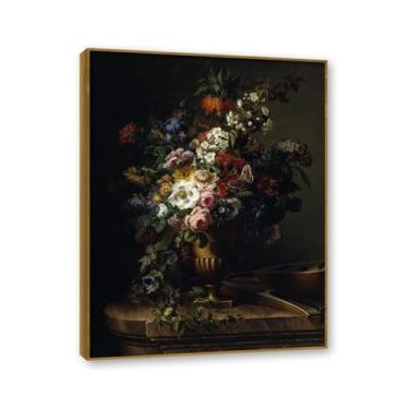 Imagem de NHLDZYH Moldura de teca. Arte de parede em tela de especiarias coloridas e colher de tempero | Decoração de cozinha vintage | Arte moderna para casa e sala de jantar. B61. 40 x 50 cm - 15,8 x 19,7 pol