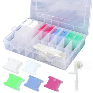Imagem de 100 bobinas de fio dental bordado, conjunto de armazenamento de linha de ponto cruz, organizador de fio dental de bordado com enrolador de bobina, caixa organizadora de linha para armazenamento de