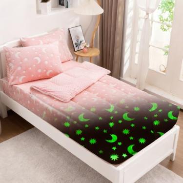 Imagem de Meeting Story Jogo de cama infantil fofo com zíper, estrela e lua que brilha no escuro (rosa, solteiro)