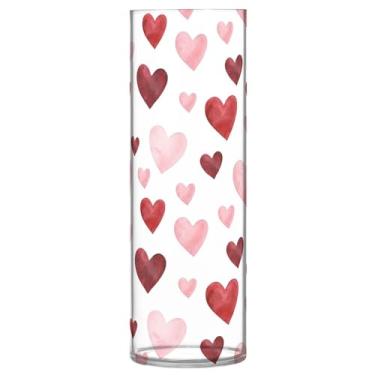 Imagem de CEBUGI Vaso de flores com estampa de corações 10 x 30 cm, vaso cilíndrico para flores, vaso transparente inquebrável para festa de casamento, decoração de casa