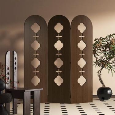 Imagem de Divisor de sala de 3 painéis, tela de privacidade dobrável, tela de privacidade de madeira, tela de divisória de privacidade multifuncional para quarto de restaurante e escritório em casa (altura 1,9
