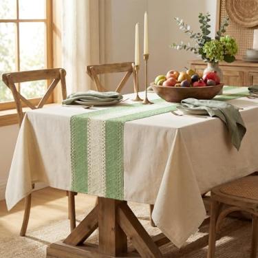 Imagem de Horaldaily Toalha de mesa verde clara quadrada de 152 x 152 cm, toalha de mesa de linho de algodão rústico, sem vincos, capa de mesa estilo casa de fazenda para decoração de festa em casa