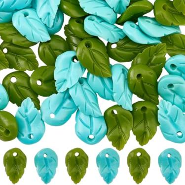 Imagem de SUNNYCLUE 1 caixa, 60 peças, pingentes de contas de folha, pingentes de folhas verdes, coral, sintético, tingido, primavera, verão, árvore, folha, espaçador, contas, colares, brincos, pulseiras