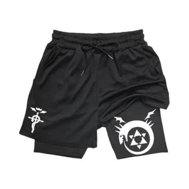 Imagem de Shorts De Fitness Masculinos Anime Fullmetal Alchemist 2 Em 1 Compress
