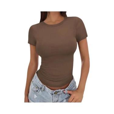 Imagem de Camiseta Feminina Slim Fit De Verão Com Manga Curta E Decote Redondo M