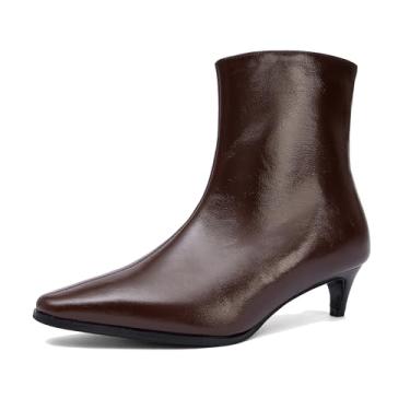 Imagem de NEWBELLA Botas femininas de cano curto, estilo minimalista britânico, botas curtas de couro sintético premium para trabalho e noite, Marrom, 38