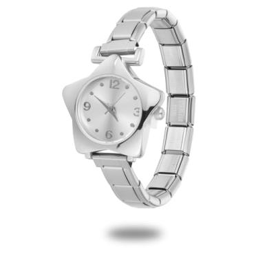 Imagem de papasgix Relógios italianos para mulheres e homens, pulseira com pingente de estrela, pingentes italianos, dourado, prata, compatível com pulseiras italianas de 9 mm, Prateado, branco, one, Clássico