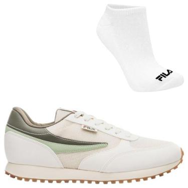 Imagem de Kit Tênis Fila Renno Classic Masculino e Meia, 41, Bege, Masculino