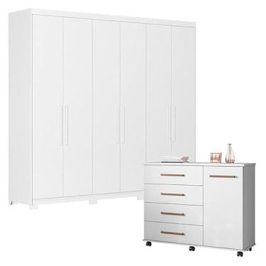 Imagem de Cômoda Flora e Guarda Roupa Casal Venice 62480PE Branco Brilho com PÃ:copyright:s - Demóbile