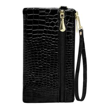 Imagem de LJCZKA Carteira feminina de couro e crocodilo, porta-cartão de crédito para formatura elegante, Preto (sem capa frontal)