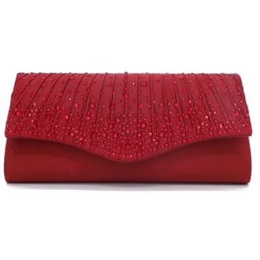 Imagem de LUKLUKTAISUN 2026 elegante bolsa de noite feminina com strass formal bolsa envelope bolsa de mão nupcial casamento minimalista clutch, Vermelho