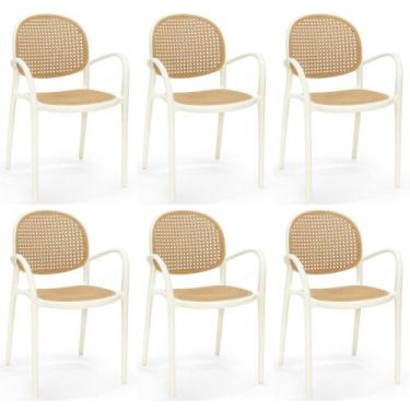 Imagem de Kit 6 Cadeiras de Jantar Roma com Braço para Sala e Cozinha - Bege - M