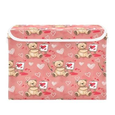 Imagem de Wassud Cestos de armazenamento dobráveis com tampas, ursos de pintura, cestos organizadores de tecido dobráveis para armário, decoração sazonal de casa 40 x 30 x 30 cm