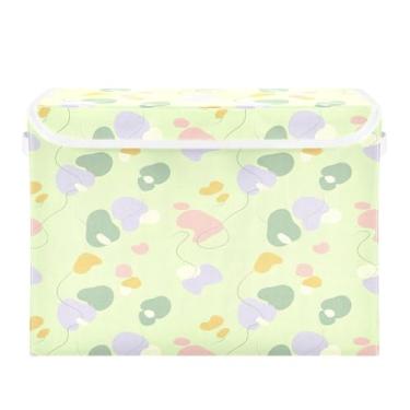 Imagem de Wassud Cestos de armazenamento dobráveis com tampas, formas verdes macias, cestas organizadoras de tecido dobrável para armário, decoração sazonal de casa 40 x 30 x 30 cm