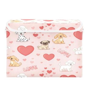 Imagem de Wassud Cestos de armazenamento dobráveis com tampas, corações de cães fofos, cestas organizadoras de tecido dobrável para armário, decoração sazonal de casa 40 x 30 x 30 cm