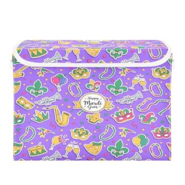 Imagem de Wassud Cestos de armazenamento dobráveis com tampas adesivo de festa de carnaval cestas organizadoras de tecido dobrável para armário, casa e decoração sazonal 41,5 x 32,5 x 39 cm