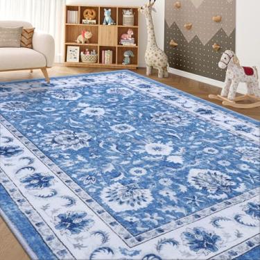 Imagem de Smiry Tapete floral, estampa vintage de 3,5 x 60 m, tapete antiderrapante lavável na máquina, tapetes de pilha baixa para sala de estar, quarto, sala de jantar, lavanderia, decoração de casa interna