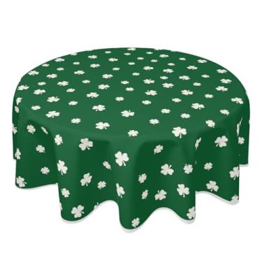 Imagem de Aytipun Toalha de mesa redonda para o dia de São Patrício verde 152 cm trevo branco trevo da sorte tema feriado de São Patrício toalha de mesa decorativa casa de fazenda para festa interna, cozinha