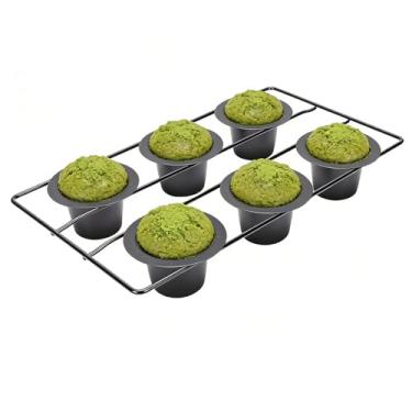 Imagem de Asixxsix Panela Popover de 6 Xícaras, Assadeira Antiaderente de Aço Carbono para Muffins e Popovers, Com Copos Cônicos Profundos e Rack de Arame, Segura para Máquina de Lavar Louça