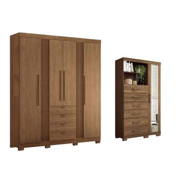Imagem de Guarda Roupa + Cômoda 2 Peças Casal Santos Andirá 4 Portas de Bater 4 Gavetas MDP Fosco...