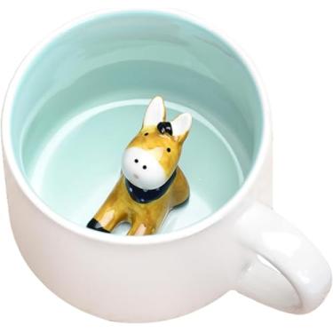 Imagem de Caneca fofa 3D animal cerâmica café xícara de chá com alça, estatueta de animal feita à mão copo de cerâmica para café, chá, jumento de leite