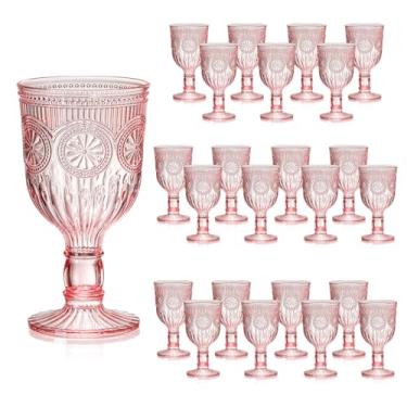 Imagem de Taças de vinho vintage de 355 ml, taças para beber girassol, vidro em relevo, taças de champanhe, taças inquebráveis para brindes de casamento, taças de vinho para festa de chá de panela (24, rosa)