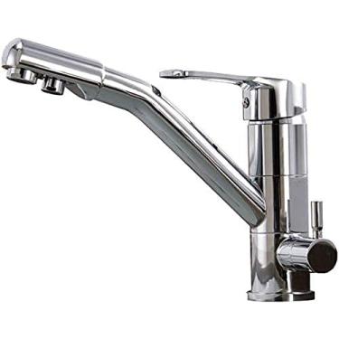 Imagem de - Torneiras, torneiras, torneira de cozinha quente e fria de 3 vias para filtro de água 360° torneira de cozinha giratória torneira de pia torneira misturadora 2 alavancas torneira 3 em 1 latão