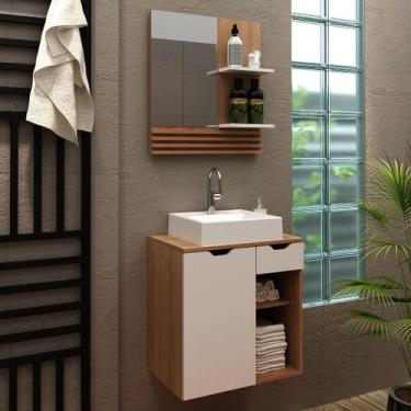Imagem de Conjunto de Banheiro com Balcão Gabinete Suspenso 1 Gaveta e Espelho S