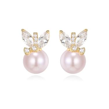 Imagem de EleQueen Brincos femininos de pérola sintética com laço - joia diária elegante para o dia dos namorados/aniversário/aniversário, Zircônia cúbica, Zircônia cúbica