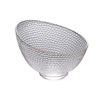 Imagem de U5GAAALPPQ9 Tigelas para cozinha tigela de salada de vidro doméstica borda dourada tigela de sobremesa tigela de frutas prato oblíquo tigela de vidro transparente talheres para lanche, sobremesa (cor