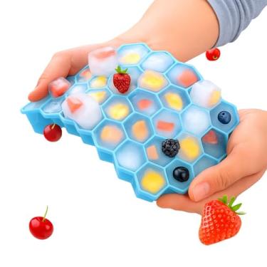 Imagem de Forma de Gelo Colméia Com Tampa - Material Silicone - Pode ser utilizada para fazer bombons de chocolate - 37 Cavidades, Flexível (Azul Claro)