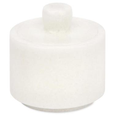 Imagem de HESHIBI Adega de sal de mármore com tampa, saleiro de pedra ou tigela de pimenta, recipiente com suporte de poço, prato de porco (branco e preto) (branco sólido)