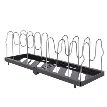 Imagem de Naroote Organizador de Potes e Panelas, Divisores de Aço Inoxidável Ajustáveis ​​com Design Vertical Dobrável Rotativo para Armazenamento de Despensa de Armário de Cozinha (BLACK)