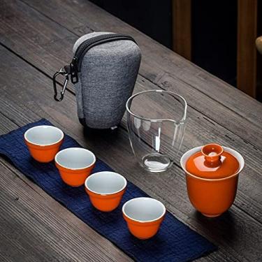 Imagem de Conjunto de bule de chá chinês, saco de viagem, bule de chá chinês Gaiwan, xícaras de chá, conjunto de chá, branco, conjunto de chá de viagem, utensílios de chá, presente para amigos, conjunto de bule