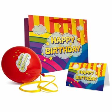 Imagem de Best Helpers Grande bolsa de presente de aniversário de 33 cm com cartão, papel de seda e balão. Design unissex brilhante.