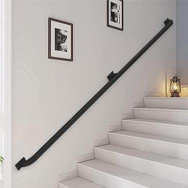 Imagem de Corrimão de escada preta de ferro forjado para degraus internos e externos, corrimão moderno, suporte de parede, barra de apoio de segurança para decorações de vilas de loft, tamanho de 60 cm