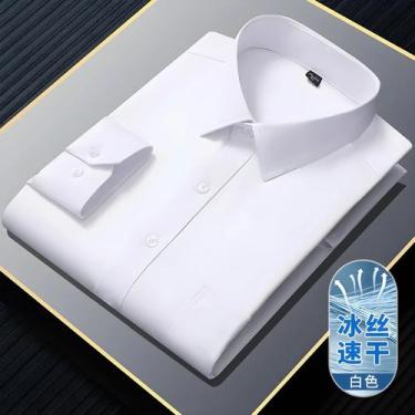 Imagem de Camisa Formal De Negócios Masculina Slim Fit Branca Com Manga Longa E 
