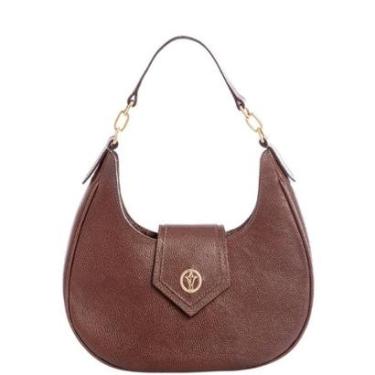 Imagem de Bolsa Feminina de Ombro Marrom em Couro Legítimo com Bolso Interno Leopoldine-Feminino