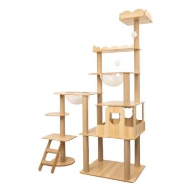 Imagem de Arranhador Torre Árvore Playground Vertical para Gatos Grande Gigante 6 andares Luxo Premium Reforçado e Estável Com Casinha e Ninho Tranparente Sisal Natural MDF Design Moderno 170cm Modelo A02