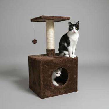 Imagem de Casinha Arranhador Grande para Gatos com Torre em Sisal e Caminha Macia, Casa para Gato com Banco – 75cm(marrom)