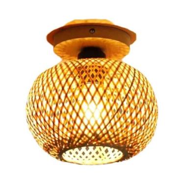 Imagem de Luminária De Teto LED Retro Em Bambu Trançado Para Corredor E Sala De 