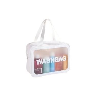 Imagem de Necessaire Organizadora Transparente com Alça, PVC Impermeável, 20x20x5 cm, Fechamento em Zíper, Branco (Branco, Grande (30x10x20))