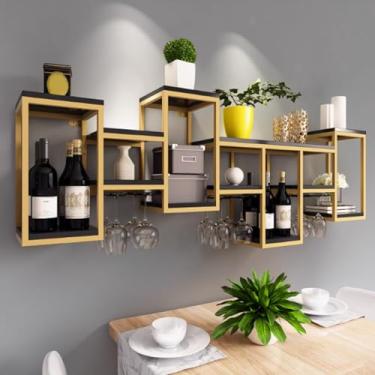 Imagem de Prateleiras de bar montadas na parede, prateleira de licor de tubo industrial, suporte de garrafa flutuante e rack de vinho para cozinha, casa e bar - solução de armazenamento elegante
