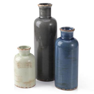 Imagem de Conjunto de 3 vasos de cerâmica pequenos, decoração de quarto de vaso de flores moderno, decoração de fazenda, vasos para sua cozinha, banheiro, quarto, sala de estar, escritório e prateleira