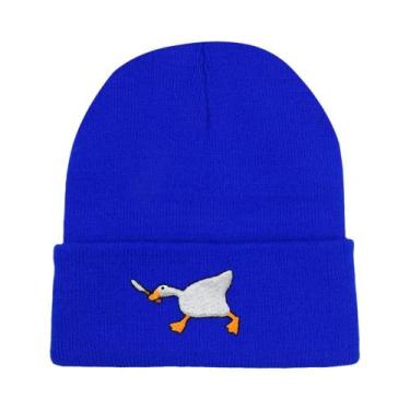 Imagem de Gorro De Inverno Unissex Tricotado Com Bordado De Ganso, Touca Quente 