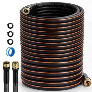 Imagem de Mangueira de jardim, mangueira de água de borracha resistente de 23 m, 5/20.3 cm, explosão de 550 PSI, conectores giratórios anti-torção de 360°, flexível para todas as condições climáticas, conexões