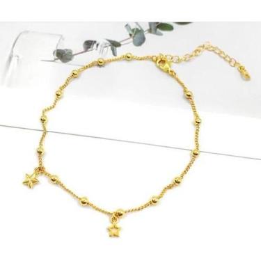 Imagem de Tornozeleira Bolinhas E Estrelas Dourada Folheada A Ouro 18K - De Cast