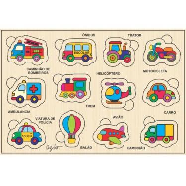 Imagem de Quebra Cabeça Educativo de Encaixe Didático Veículos Colorido - squick